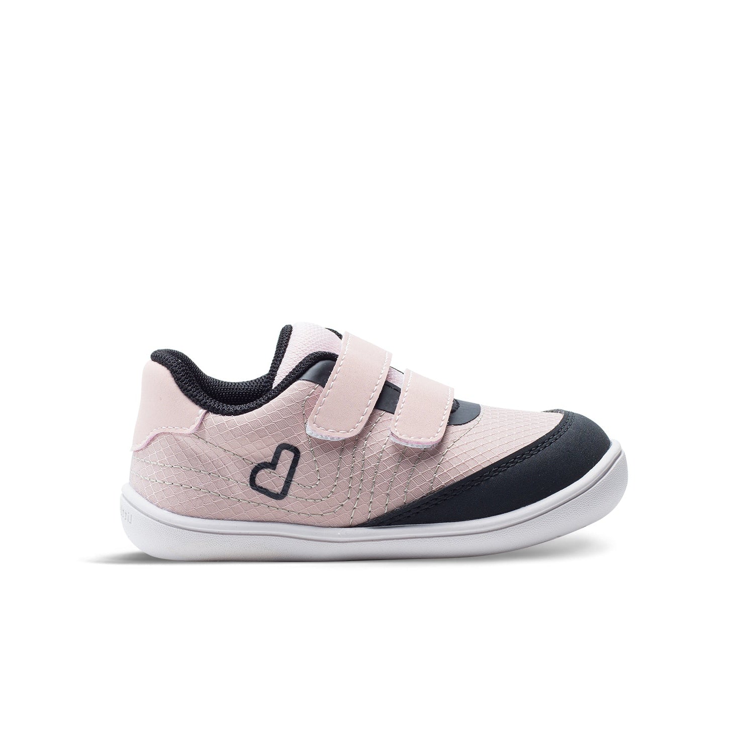 Pink and black children's shoe on a white background